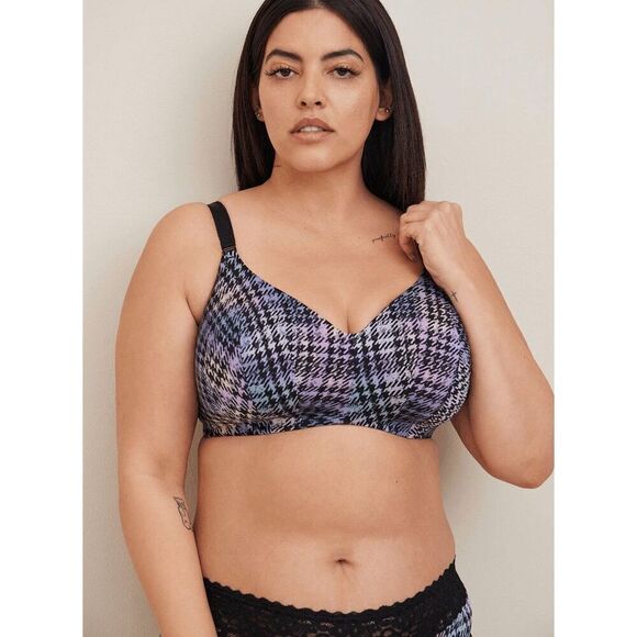 Torrid Women's Plus Size Dream Wire-Free Bra in Hygge Plaid Blue size 44 DDD - Picture 1 of 7